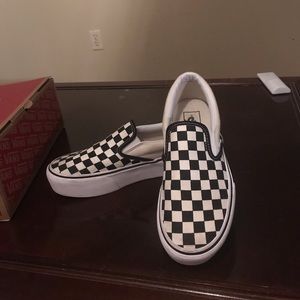 Black and White checkered board platform vans